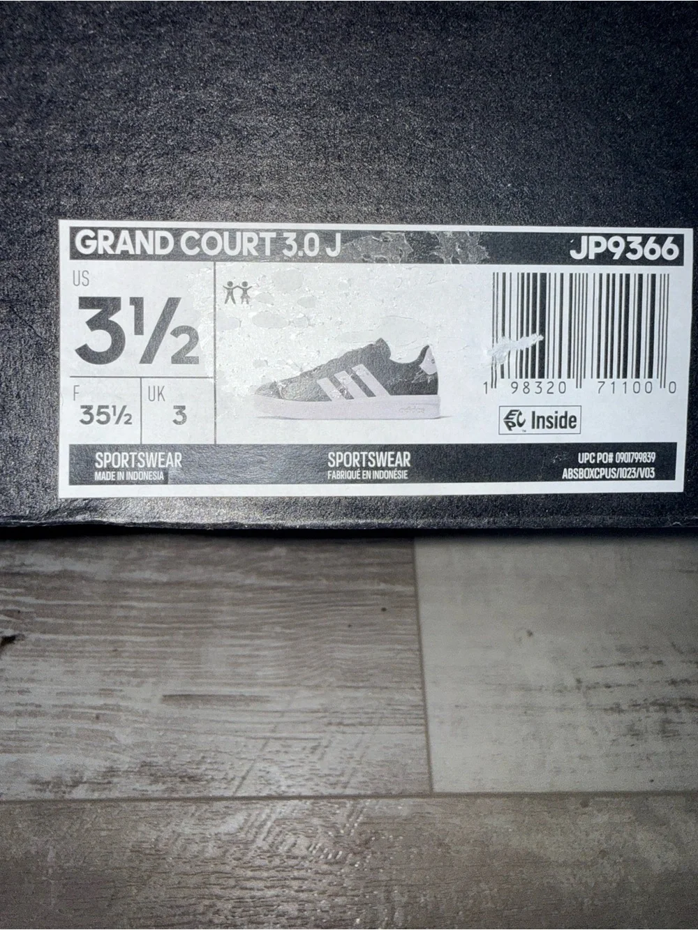 Adidas Grand Court 3.0 Kids 3.5 Black White Sneakers NWT